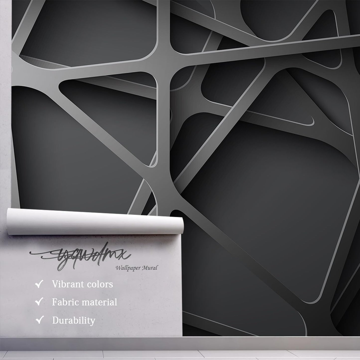 -3D Black Abstract Geometric Wallpaper Bedroom Living Room 180" x 115" (Not Peel and Stick)