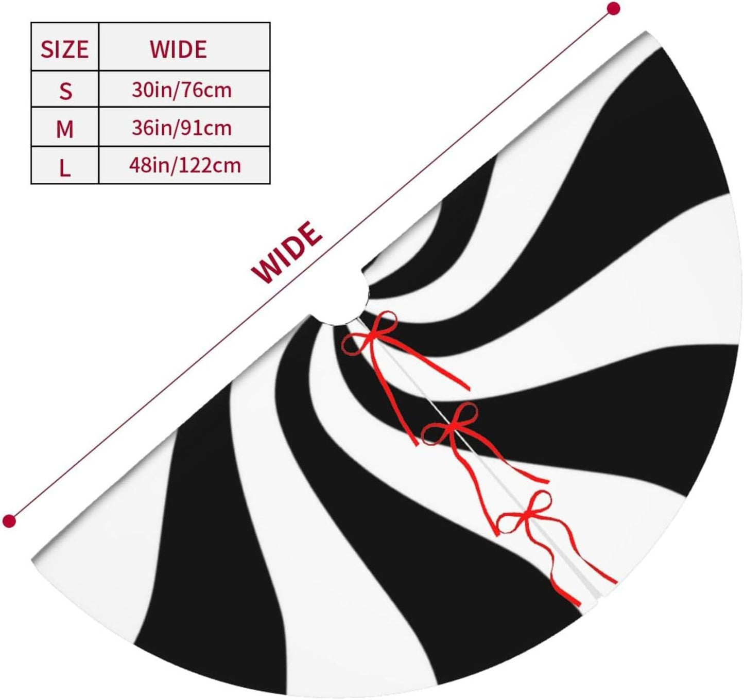 36" Black Sugar Swirl Candy Christmas Tree Skirt, Sweet Peppermint Tree Mat Base Cover for Xmas Festive Holiday Party Decoration Ornaments