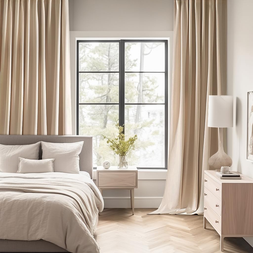 MIULEE Back Tab Beige Curtains 90 Inch Long 2 Panels Set for Living Room Bedroom Privacy, Cream Rod Pocket/Pinch Pleated Light Blocking Thermal Insulated Room Darkening Blackout Curtains, 52 x 90 Inch