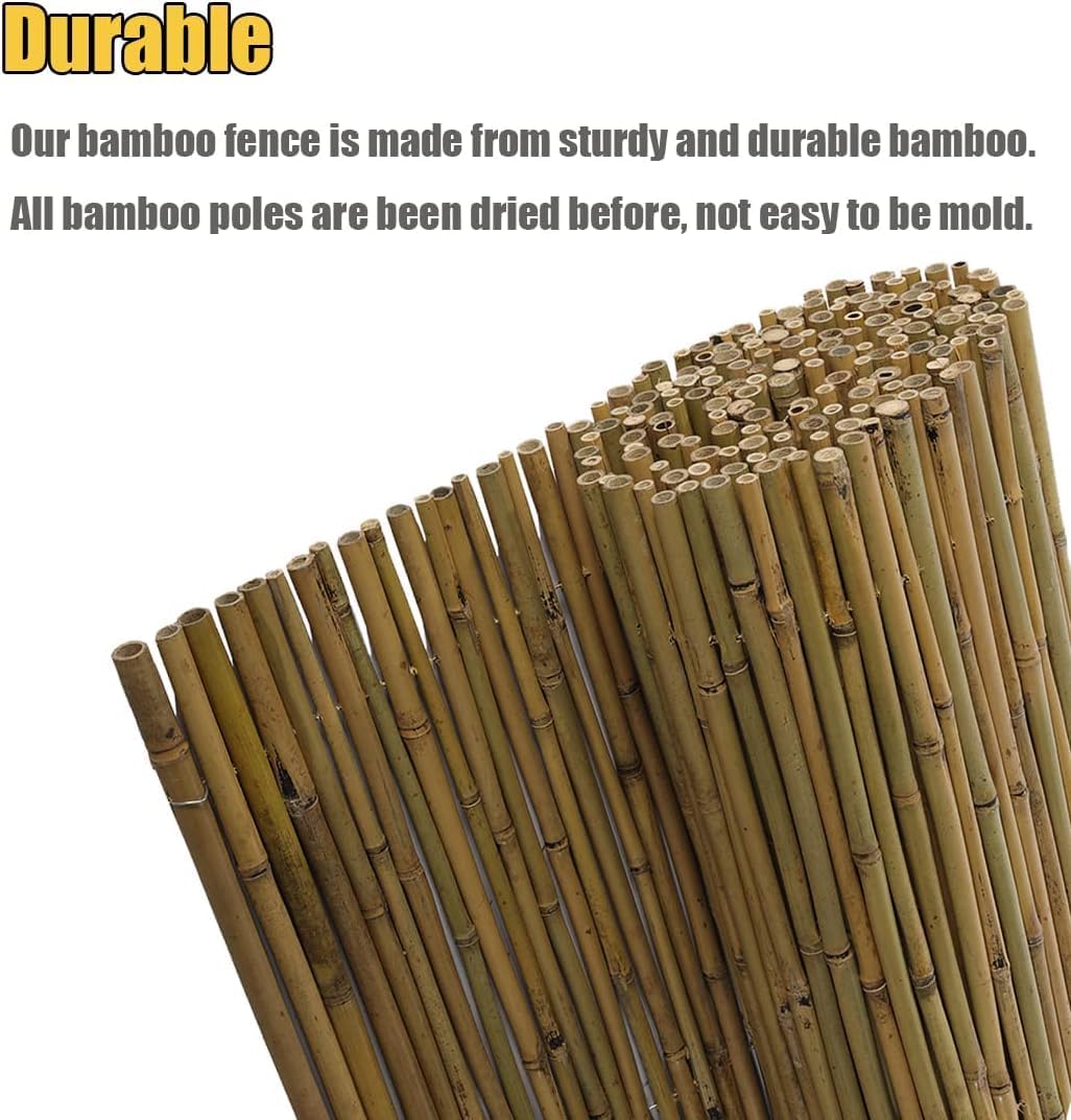 58Inch High x 72Inch Long x 0.7In D Bamboo Screen, Natural Bamboo Fence Rolls, Eco-Friendly Fencing for Outdoor Balcony Patio Garden Border Pool