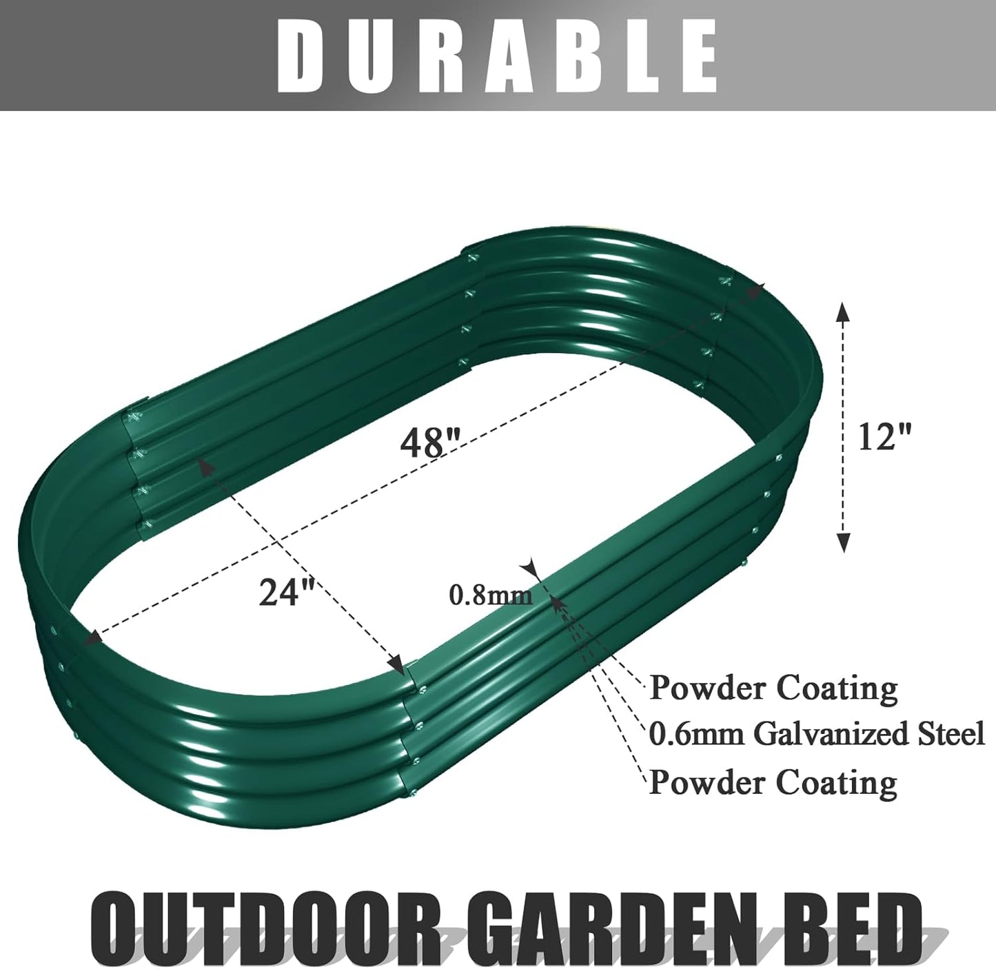 2 Pack 4x2x1FT Galvanized Raised Garden Bed Kit Oval Metal Ground Planter Box Outdoor Bottomless Planter Raised Beds for Vegetables Flowers Herbs Fruits, Green