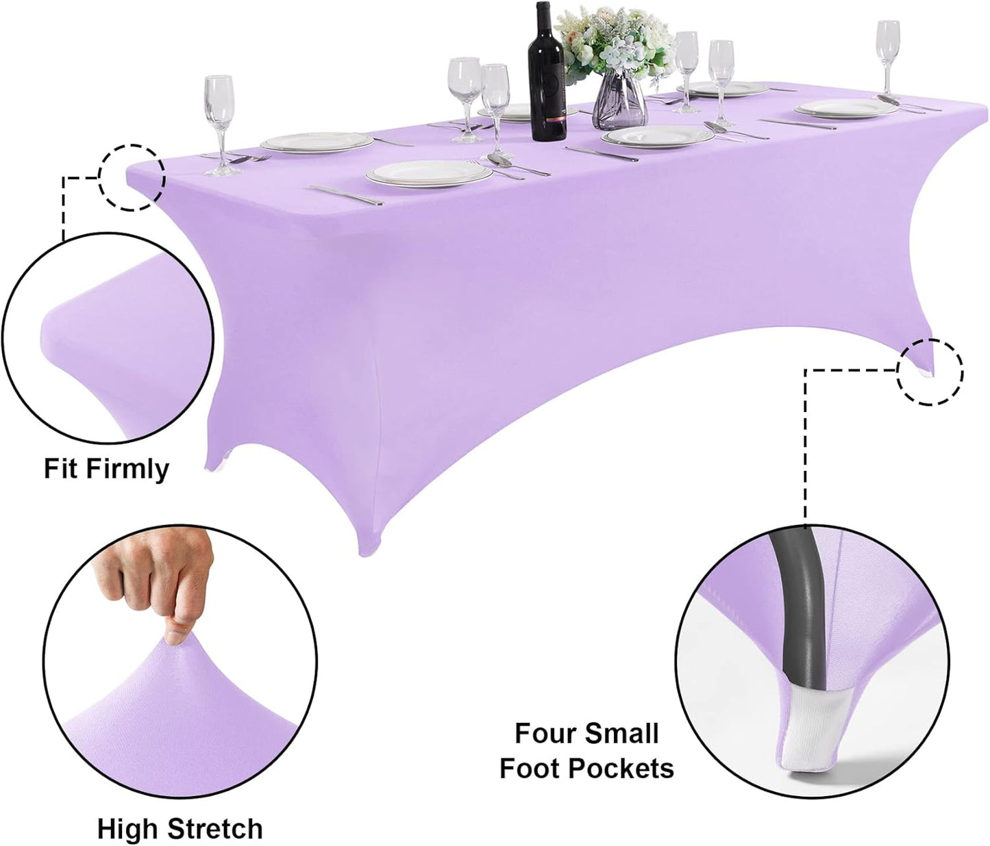 SuperO 2Pack Waterproof Spandex Table Cover for 8FT Table Universal Fitted Stretch Tablecloth for Party, Banquet, Wedding and Events-Lavender