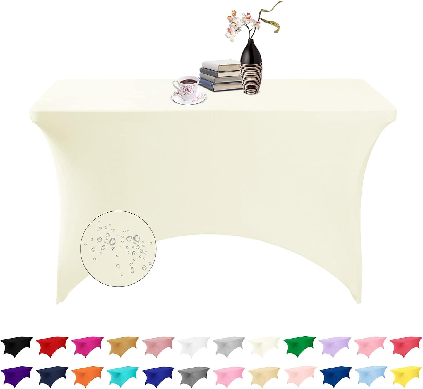 Spandex 4ft Waterproof Table Cover for Party,Wedding, Banquet, and Events(Ivory)