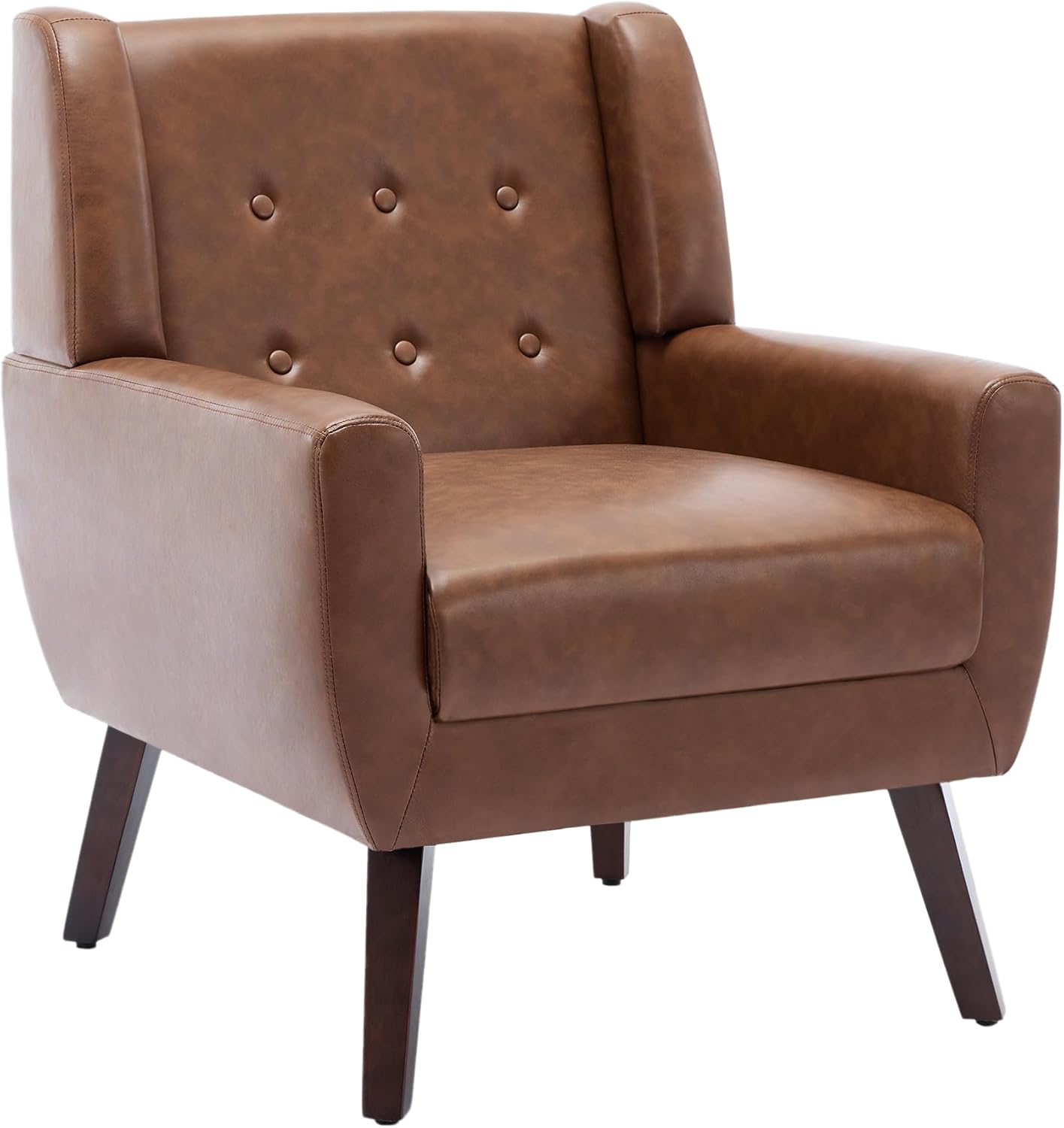 UIXE Faux Leather Accent Chairs Set of 4, Modern Arm Club Chair Upholstered Armchair for Living Room, Comfy Single Sofa Seats Button Tufted Reading Seating, Coffee