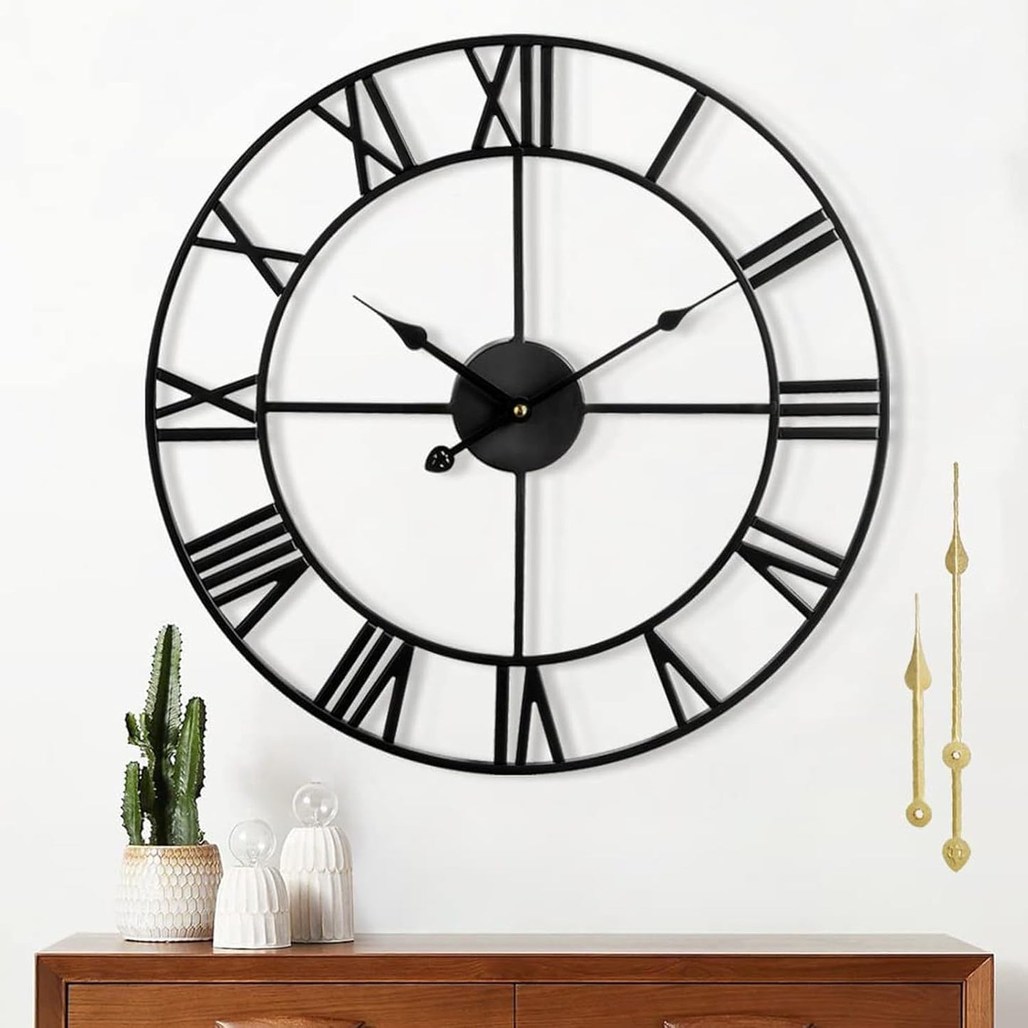 1st owned Large Wall Clock Silent Non-Ticking Roman Numerals Vintage Battery Operated (24 inch,18inch,16inch) Farmhouse Wall Clock for Living Room, Bedroom, Kitchen, Cafe Decor-Black 40CM
