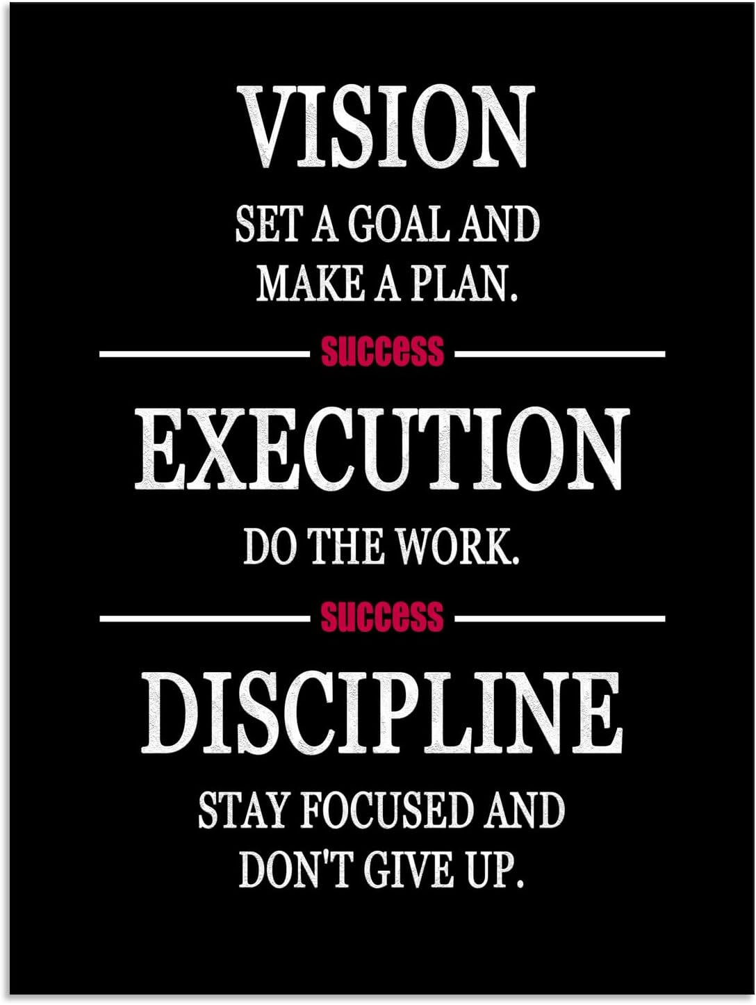 Formula for Success is VISION EXECUTION DISCIPLINE Inspirational Wall Decor Printed Canvas Poster Motivational Wall Art for Company Office Bedroom Living Room Framed Ready to Hang [18" W X 24" H]