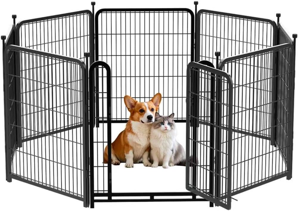 Garden Fencing 36 inch High, 8 Panels Total 17.7 Ft(L) Tall Garden Fence for Dogs, Wide Door Low Threshold Temporary Fence, Fencing for Garden Beds, Dog Fence Outdoor for Yard