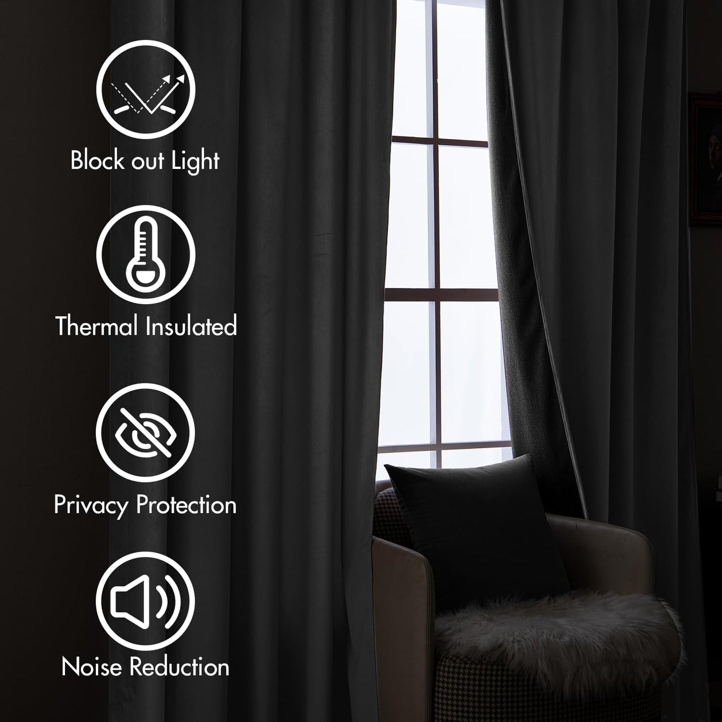 MIULEE Grey Velvet Curtains 84 inches Long 2 Panels - Luxury Pinch Pleated Room Darkening Window Drapes for Bedroom Living Room Thermal Insulated Super Soft Blackout, Back Tab Rod Pocket Gray