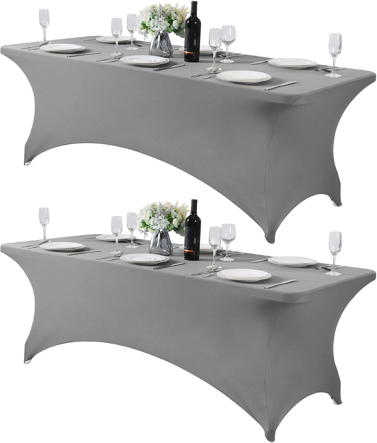2Pack Spandex Table Cover for 8FT or 4ft or 6ft Table Universal Fitted Stretch Tablecloth for Party, Banquet, Wedding and Events-Gray