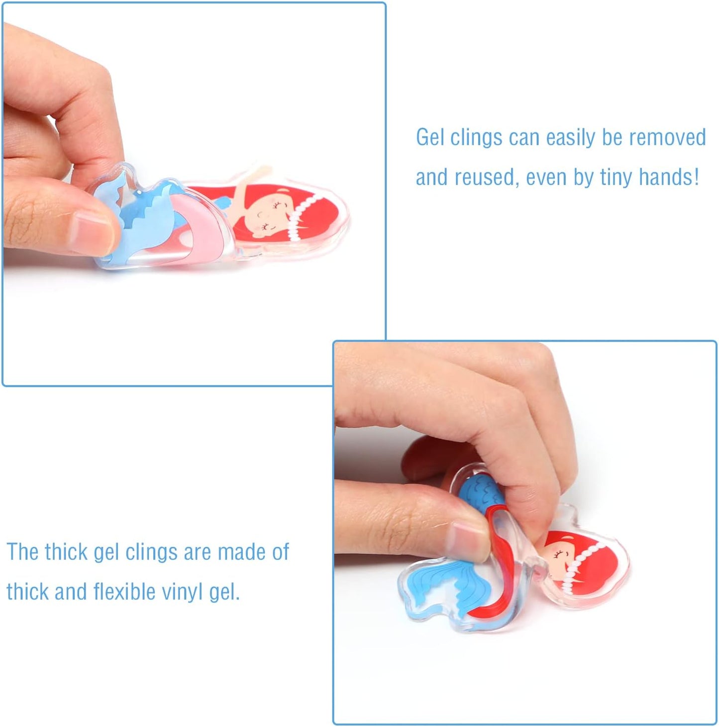 20 PCS Mermaids Thick Gel Under The Sea Window Gel Clings Decals Stickers for Kids Toddlers and Adults Home Airplane Classroom Nursery Mermaids Party Supplies Decorations Removable and Reusable