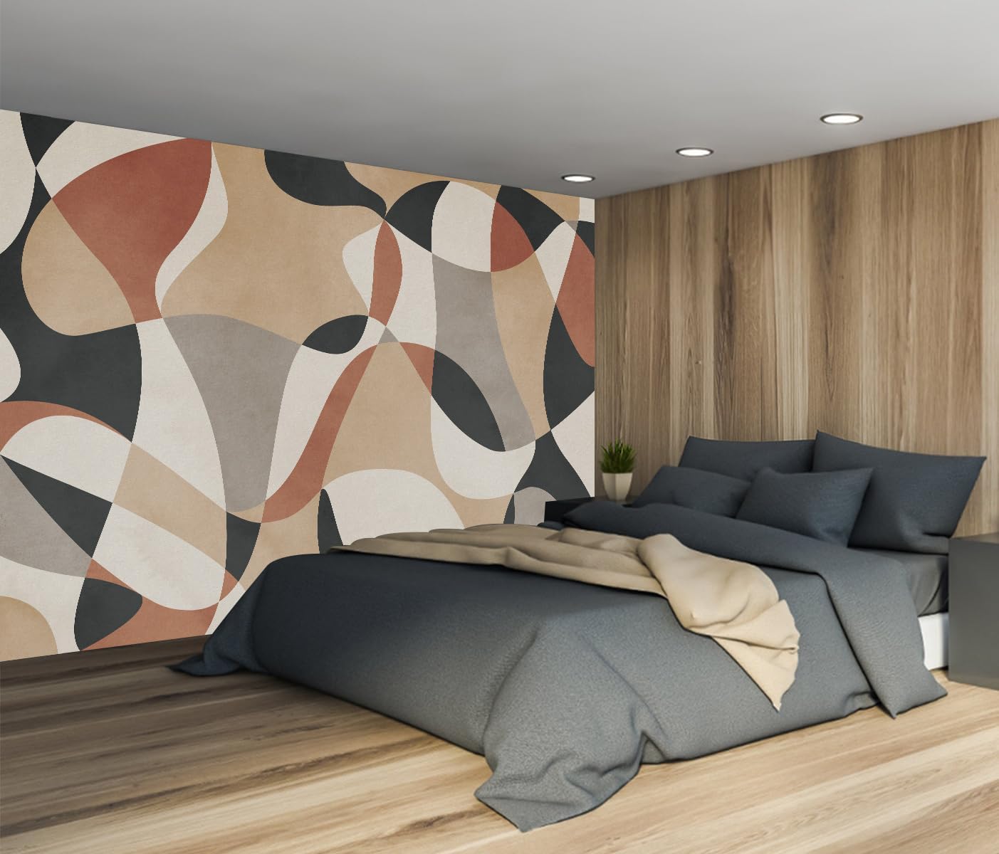 Geometric Abstract Art Wallpaper Mural for Living Room (Not Peel and Stick)