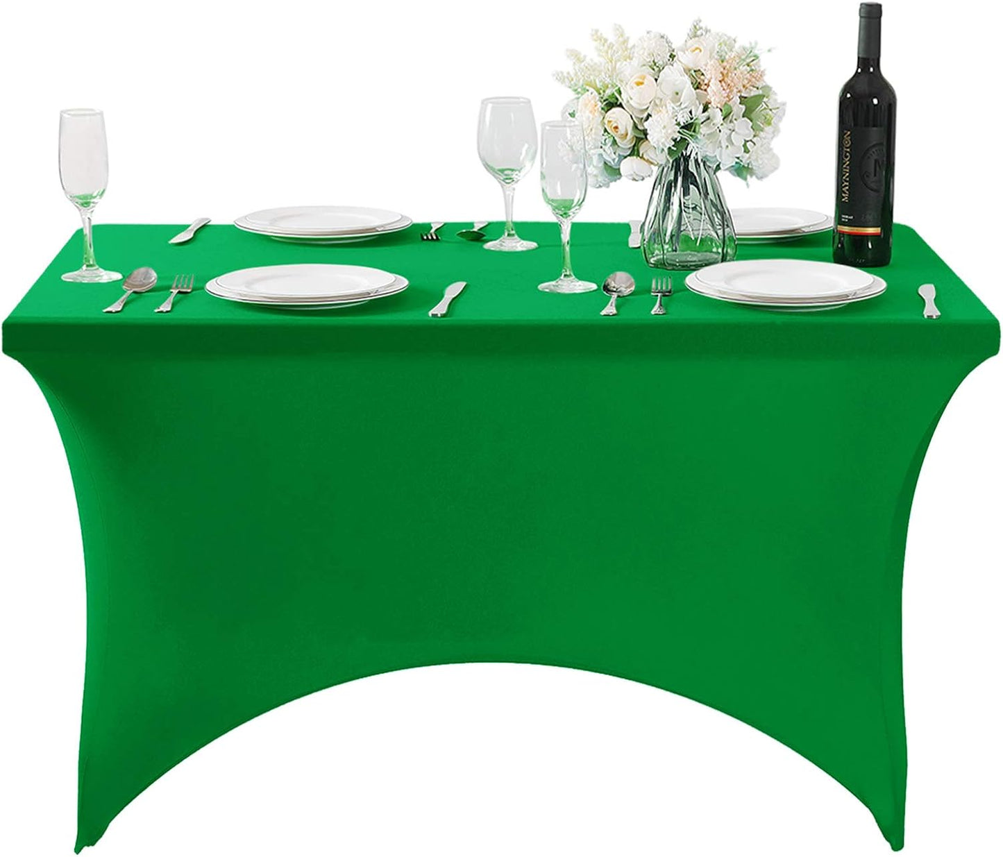 2Pack Spandex Table Cover for 4FT or 6ft or 8ft Table Universal Fitted Stretch Tablecloth for Party, Banquet, Wedding and Events-Emerald