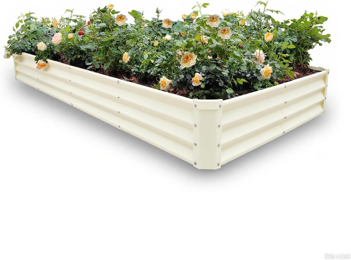 GARDMAX 8x4x1FT Galvanized Raised Garden Bed Kit, Metal Planter Boxes Outdoor with Easy Assembly, Large Garden Bed for Vegetables, Fruits, Flower, Herbs Rectangle Milk White