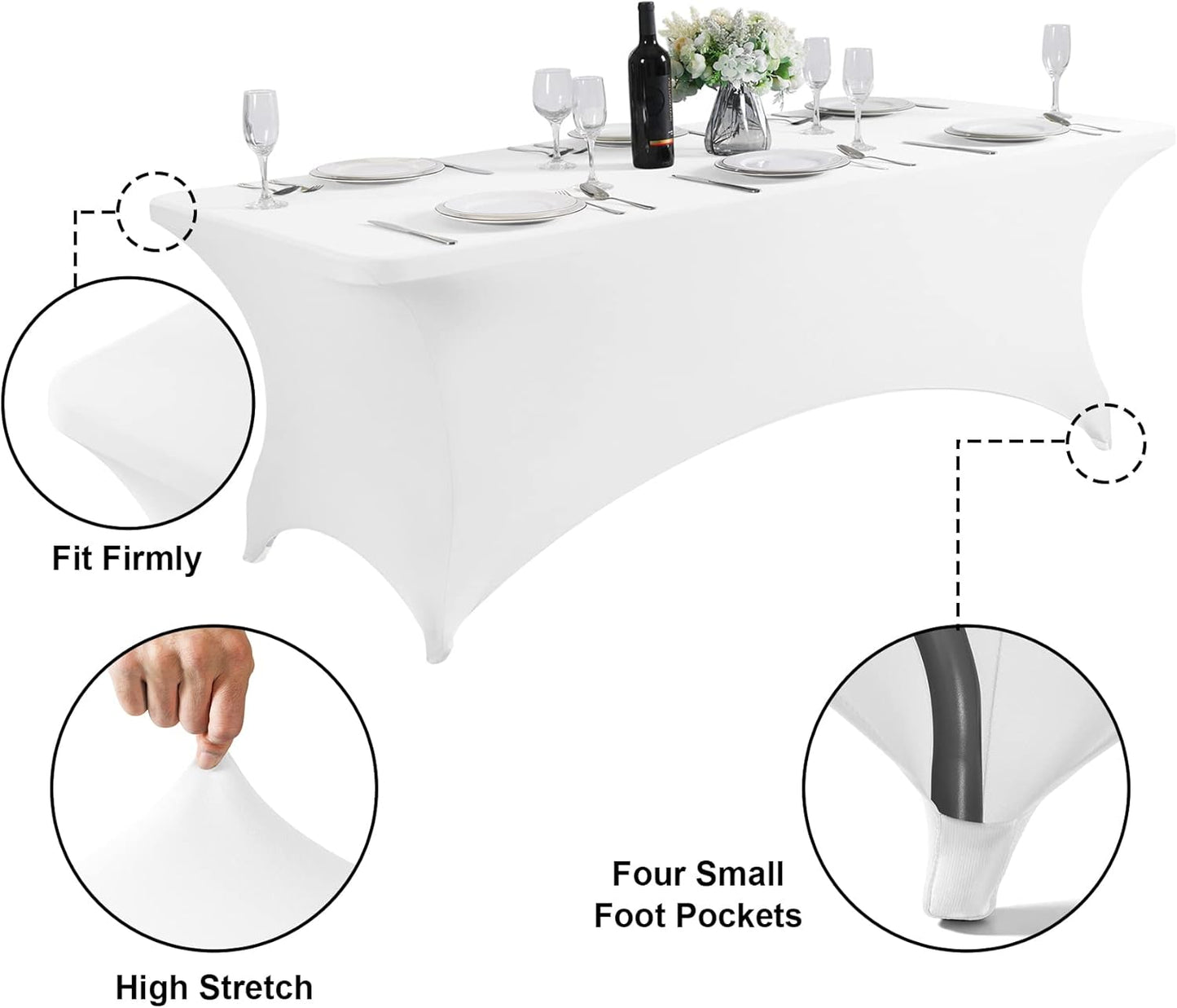 SuperO Waterproof Spandex Table Cover for 6FT Table Universal Fitted Stretch Tablecloth for Party, Banquet, Wedding and Events-White
