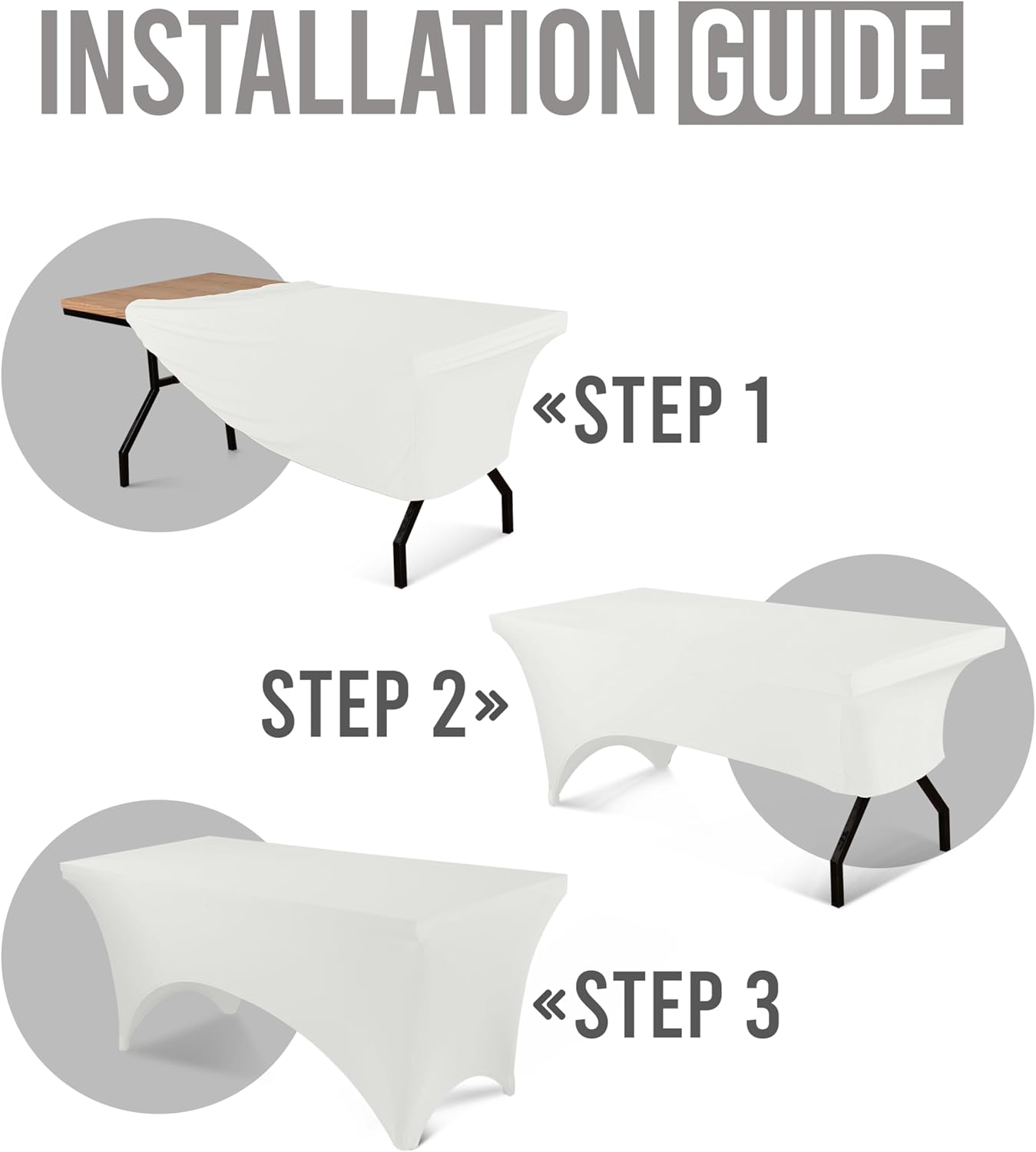 Utopia Kitchen 8FT Spandex Tablecloth [2 Pack, White] 200 GSM Stretch, Fitted, Washable and Wrinkle Resistant Table Cloth Rectangle Cover for Trade Shows, Wedding, Parties [96Lx30Wx30H Inch]