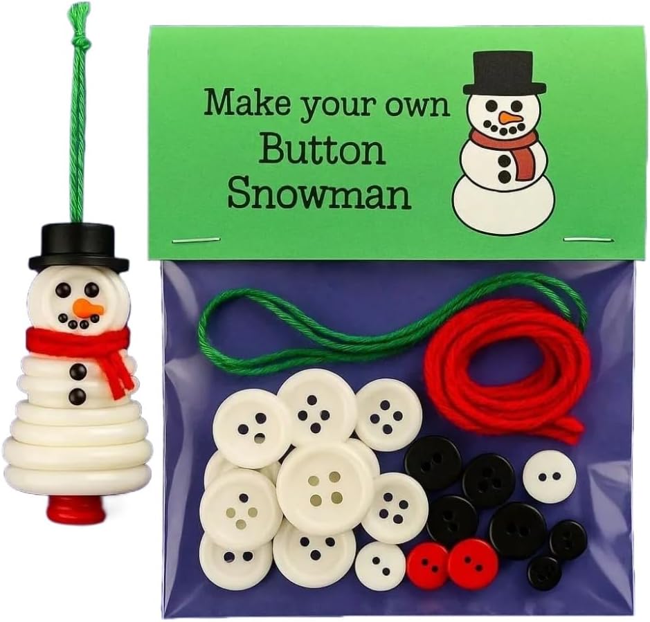 DIY Christmas Button Ornament Making Set - Snowman/Santa/Angel, Fun Holiday Craft Kit for All Ages, Ideal Xmas Tree Hanging Decor & Festive Gifts (6pcs-D)