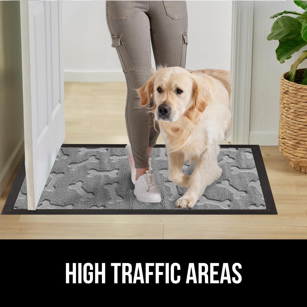 GORILLA GRIP 100% Waterproof All-Season WeatherMax Doormat, 47x35, US Designed Natural Rubber, Stain and Fade Resistant, Low Profile Indoor Outdoor Door Mats, Easy Clean Patio Mat, Light Gray Bones