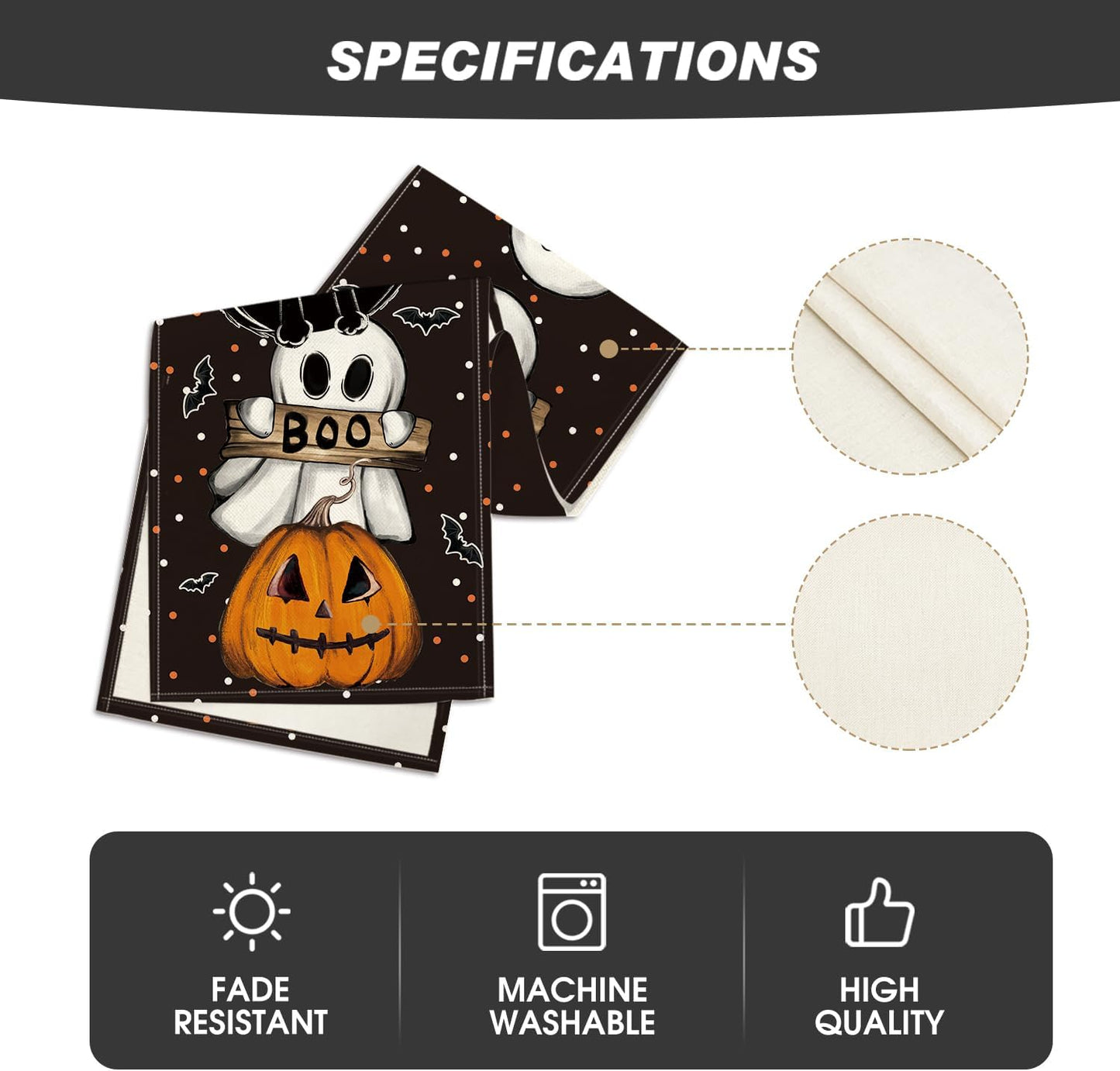 Artoid Mode Polka Dot Ghost Pumpkin Cat Boo 2PCS Halloween Table Runner, Bat Seasonal Fall Kitchen Dining Table Decoration Home Party Decor 13x72 Inch