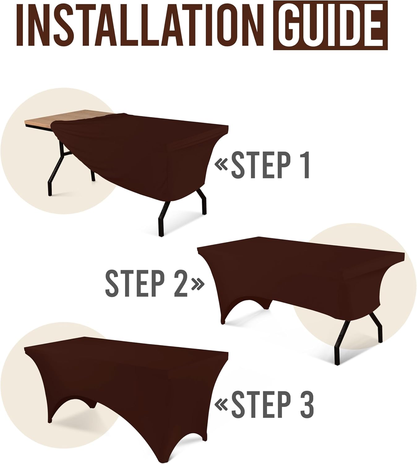 Utopia Kitchen 6FT Spandex Tablecloth [1 Pack, Light Coffee] 200 GSM Stretch, Fitted, Washable and Wrinkle Resistant Table Cloth Rectangle Cover for Trade Shows, Wedding, Parties [72Lx30Wx30H Inch]