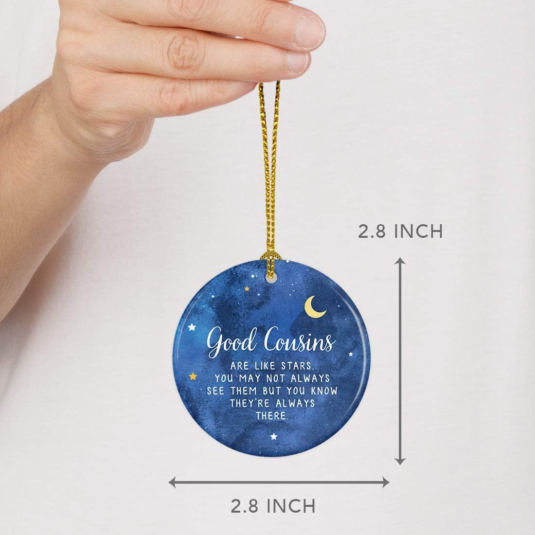 Andaz Press Round Ceramic Porcelain Cousins Christmas Keepsake Gift - Cousin Star Ornament, 1-Pack
