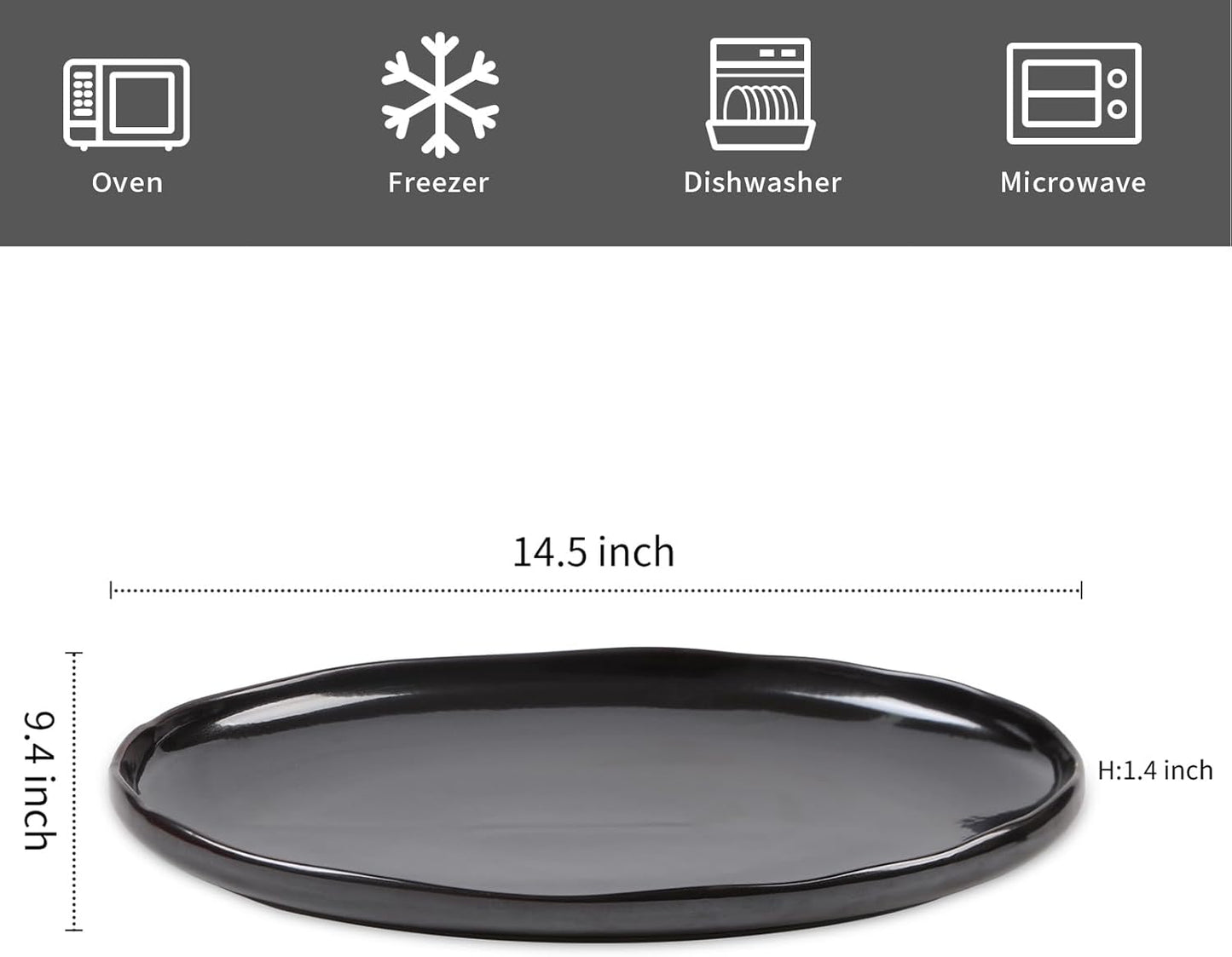 vicrays Serving Platter Ceramic Tray Plates Extra Large Oval 14.5 Inch Porcelain Dinner Plates Long Serving Dish Set Entertaining Party Restaurant Food Meat Sushi Fish Turkey Platter - Black