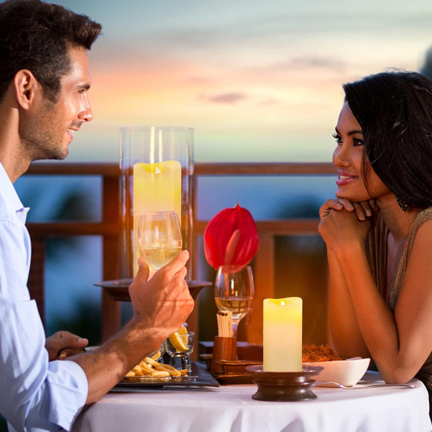 Flameless Battery Operated Led Candles-Set of 9(H 4" 5" 6" 7" 8" 9" x D 2.2") Real Wax Flickering Pillar LED Electric Candles with 10-Key Remote and 24 Hours Timer Ivory