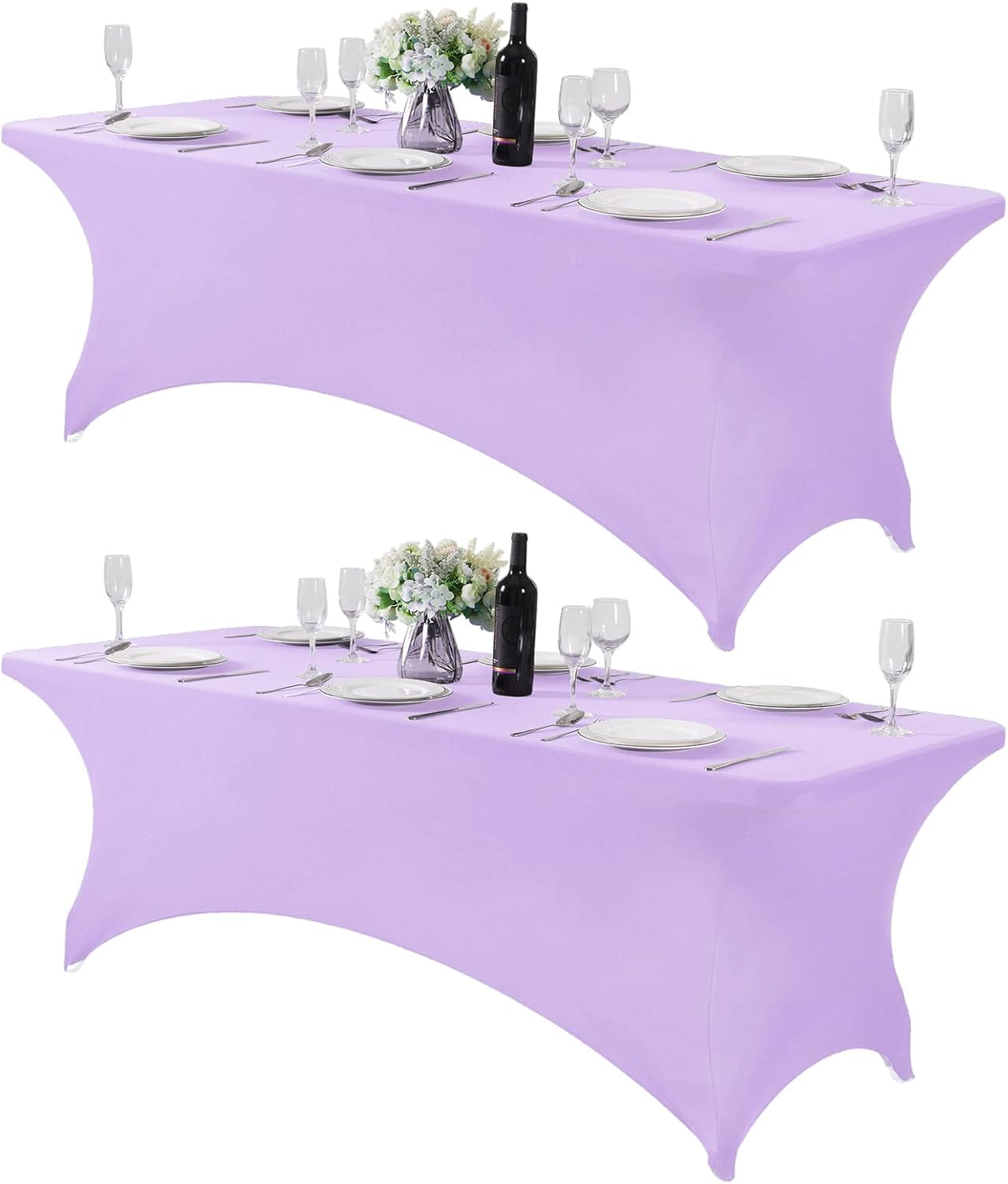 2Pack Spandex Table Cover for 8FT or 4ft or 6ft Table Universal Fitted Stretch Tablecloth for Party, Banquet, Wedding and Events-Lavender