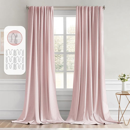 MIULEE Baby Pink Back Tab Blackout Curtains 108 Inch Long 2 Panels Set for Living Room Bedroom Privacy, Rod Pocket/Pinch Pleated Extra Long Thermal Insulated Room Darkening Light Blocking Drapes