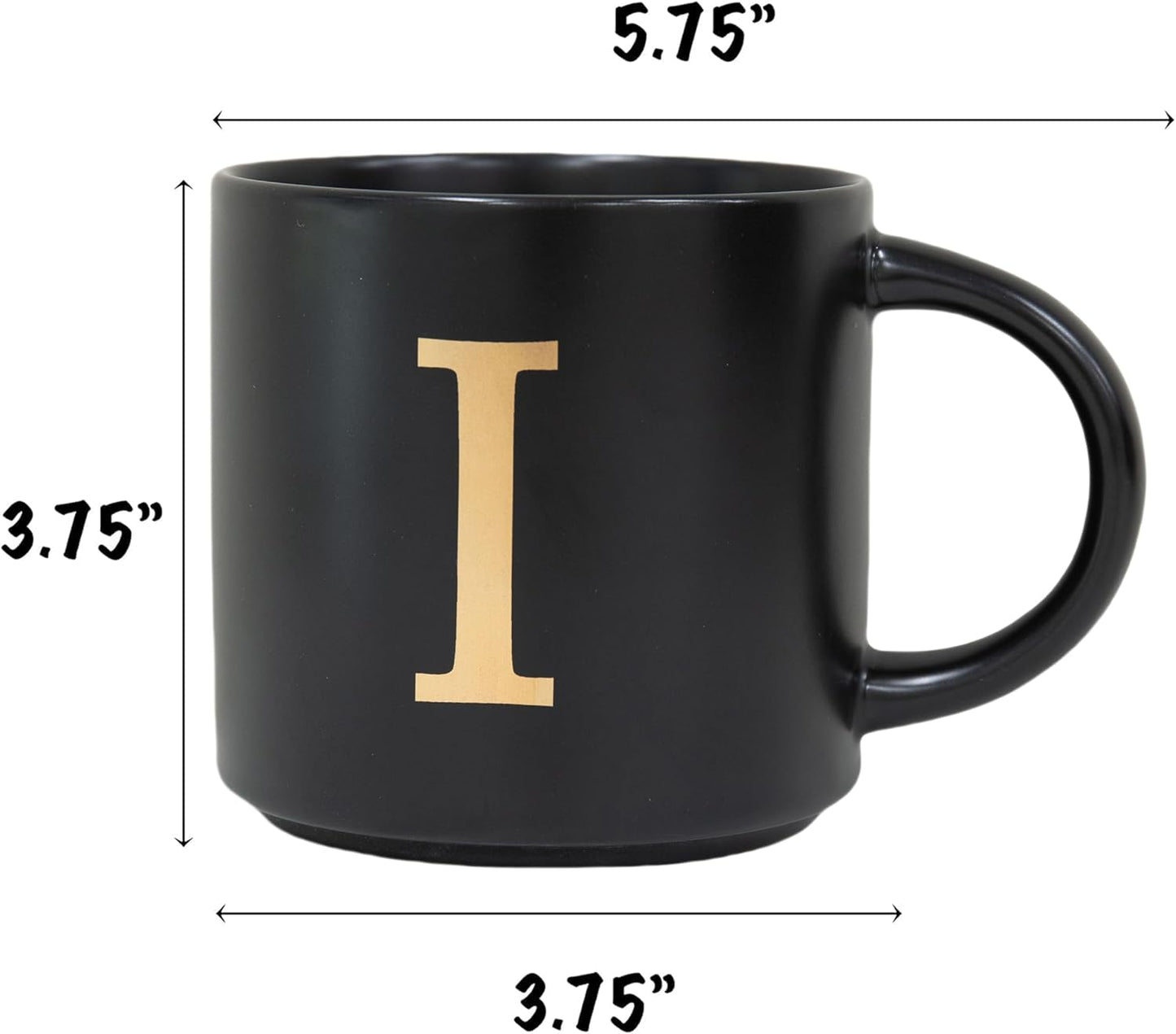 COLLECTIVE HOME - Monogram Ceramic Mugs, 15 oz Golden Initial Black Coffee Cups, Elegant Alphabet Tea Mugs, Elegant Personalized Mug with Gift Box, Unique Mug with Double Side Capital Lette (I)