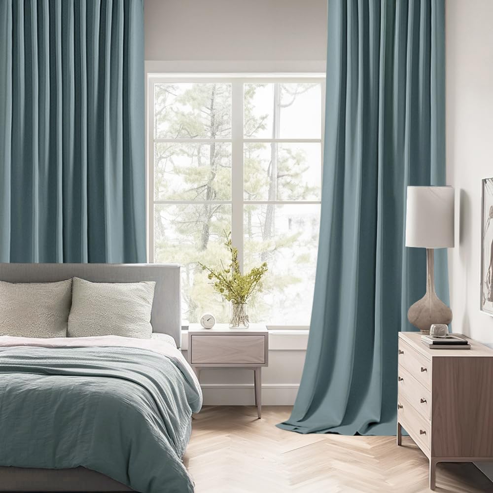 MIULEE Greyish Blue Back Tab Blackout Curtains 63 Inch Length 2 Panels Set for Living Room Bedroom Privacy, Rod Pocket/Pinch Pleat Thermal Insulated Room Darkening Pleated Light Blocking Drapes