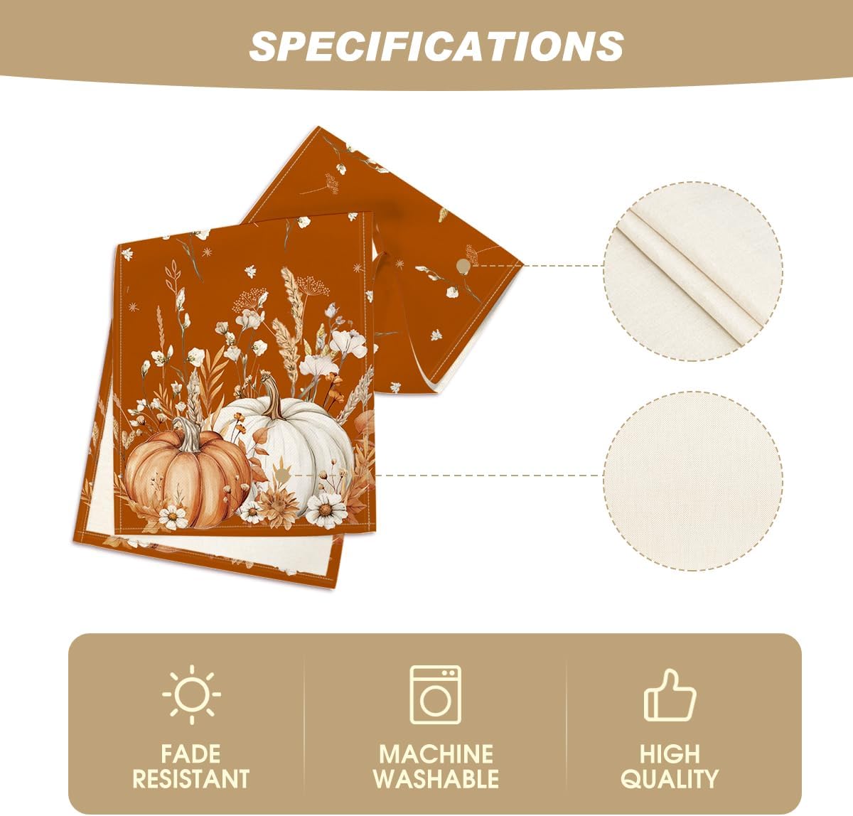 Artoid Mode Orange Pumpkins Leaves Flowers 210 GSM Fall Table Runner, Seasonal Autumn Kitchen Dining Table Decoration for Home Party Decor 13x60 Inch