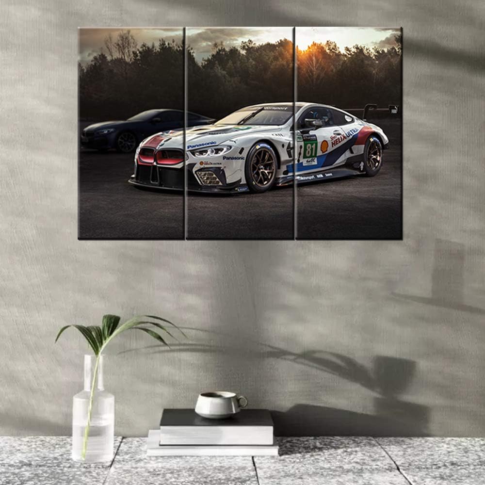 Art Work for Home Walls Sports Car Painting Pictures Canvas Artwork Home Decorations for Living Room Bedroom Giclee Wooden Frame Stretched Ready to Hang Posters and Prints - 12 x 24 inch x 3 Panels