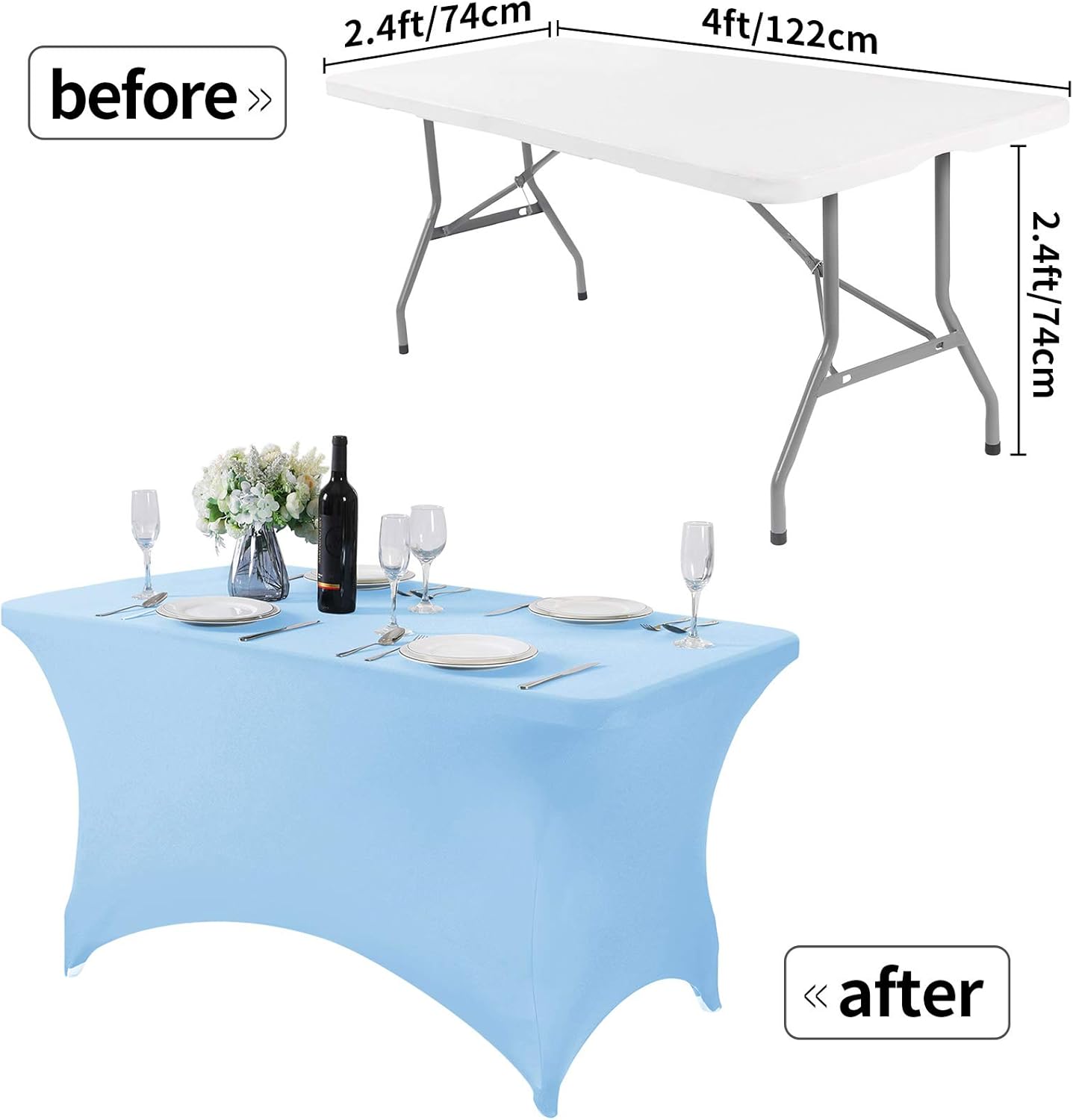 Spandex Table Cover for 4FT or 6ft or 8ft Table Universal Fitted Stretch Tablecloth for Party, Banquet, Wedding and Events-Blue Mist