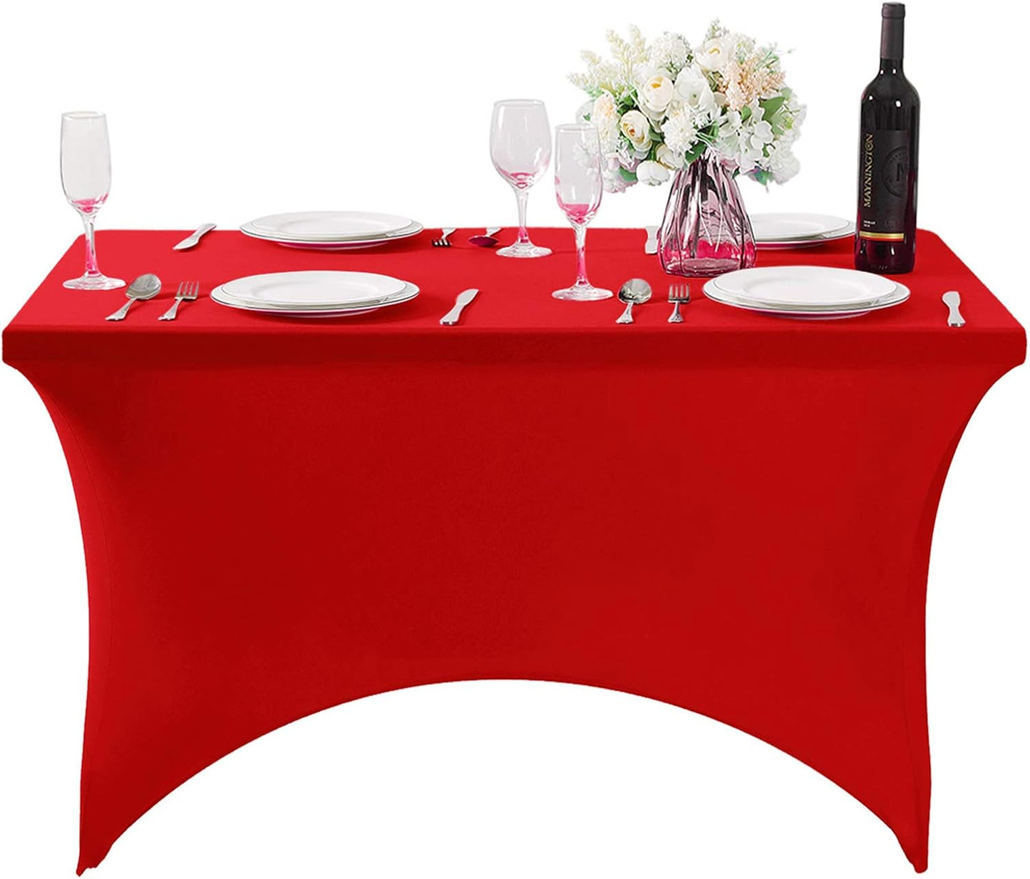 SuperO Waterproof Spandex Table Cover for 4FT Table Universal Fitted Stretch Tablecloth for Party, Banquet, Wedding and Events-Red