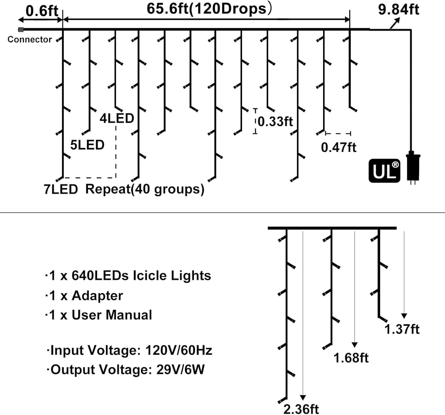 66ft Orange Halloween Lights Outdoor, 640LED Icicle Lights for Outside Indoor Twinkle Christmas Light with Connectable Clear Wire 8 Modes Timer Waterproof for House Party Tree Holiday Yard Patio Decor