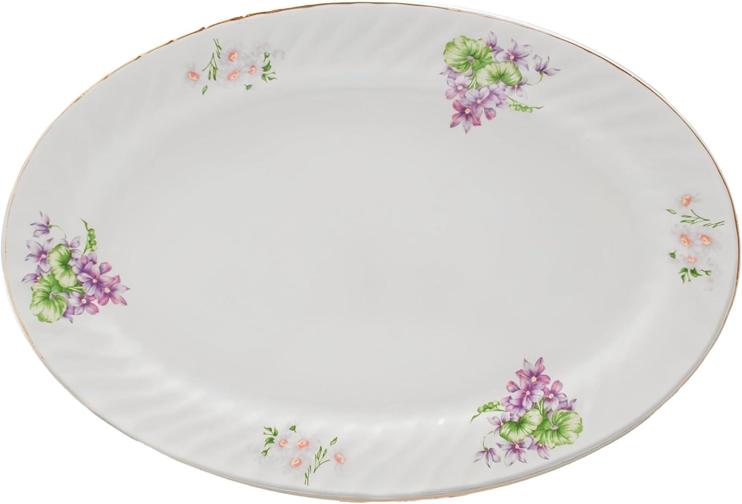 Lynns Paradise Marguerite 14-Inch Oval Platter, Set of 2, Purple; Heavy Duty; Chip Resistant; Lead and Cadmium Free; Freezer to Oven Safe up to 500°F