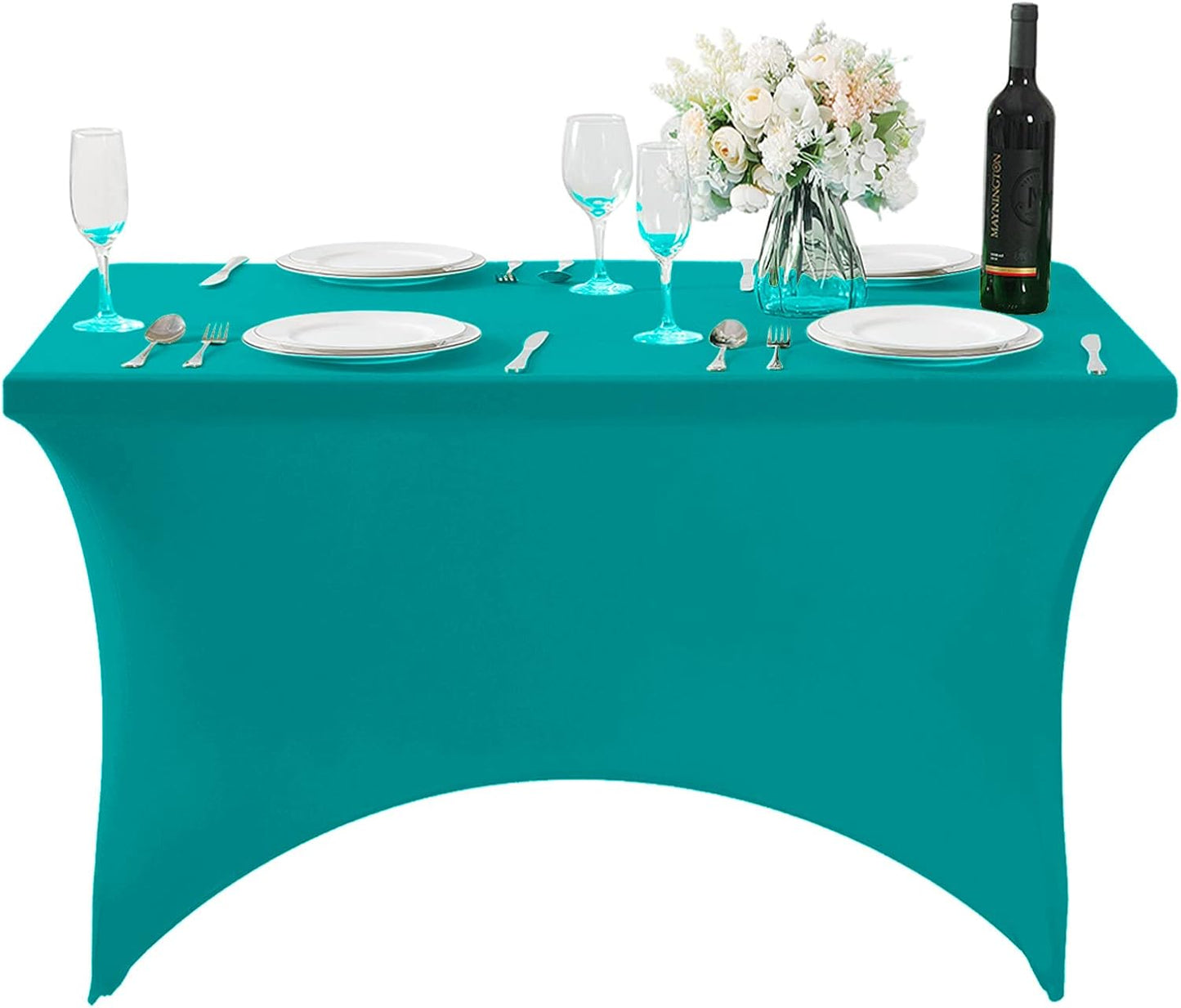 Spandex Table Cover for 4FT or 6ft or 8ft Table Universal Fitted Stretch Tablecloth for Party, Banquet, Wedding and Events-Turquoise