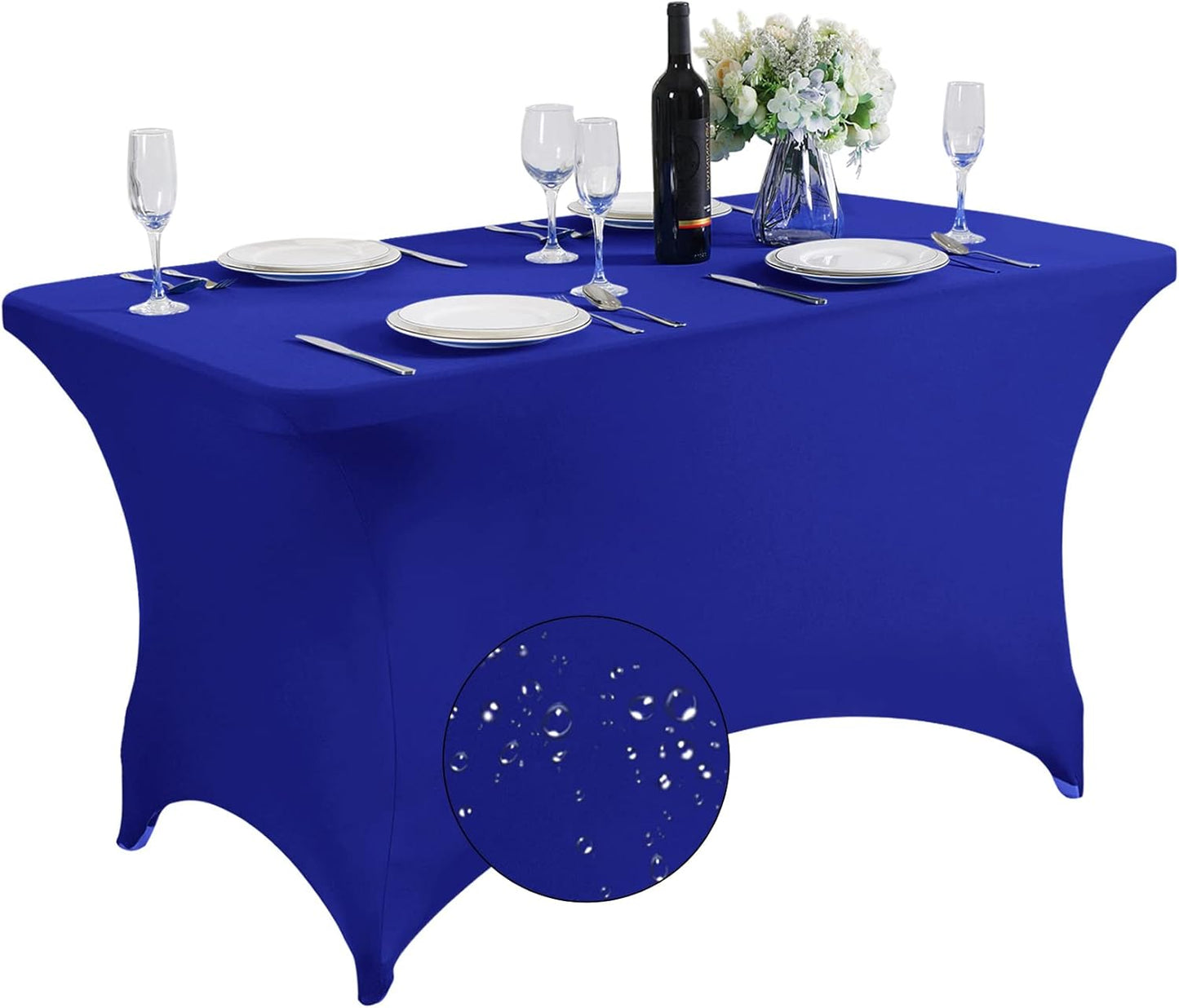 SuperO Waterproof Spandex Table Cover for 4FT Table Universal Fitted Stretch Tablecloth for Party, Banquet, Wedding and Events-Royal Blue