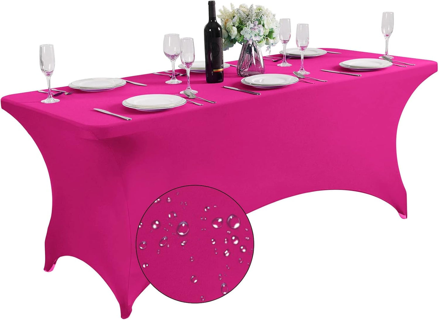 SuperO Waterproof Spandex Table Cover for 6FT Table Universal Fitted Stretch Tablecloth for Party, Banquet, Wedding and Events-Fuchsia