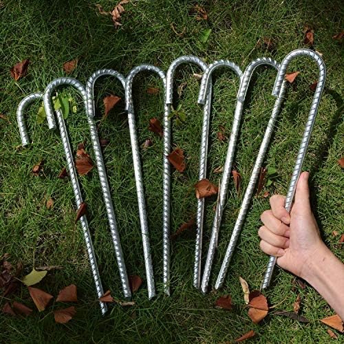 16 Inch 28 Pack Rebar Stakes, 3/8" Diameter J Hook Steel Ground Anchor Stakes, Heavy Duty Galvanized Tent Stakes, Metal Fence Stakes for Outdoor Decoration Yard Inflatables Gardening
