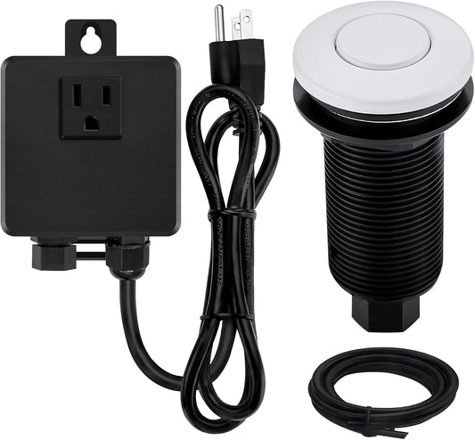 Garbage Disposal SinkTop Air Switch Kit,White with Long Button,Brass Made Cover,White