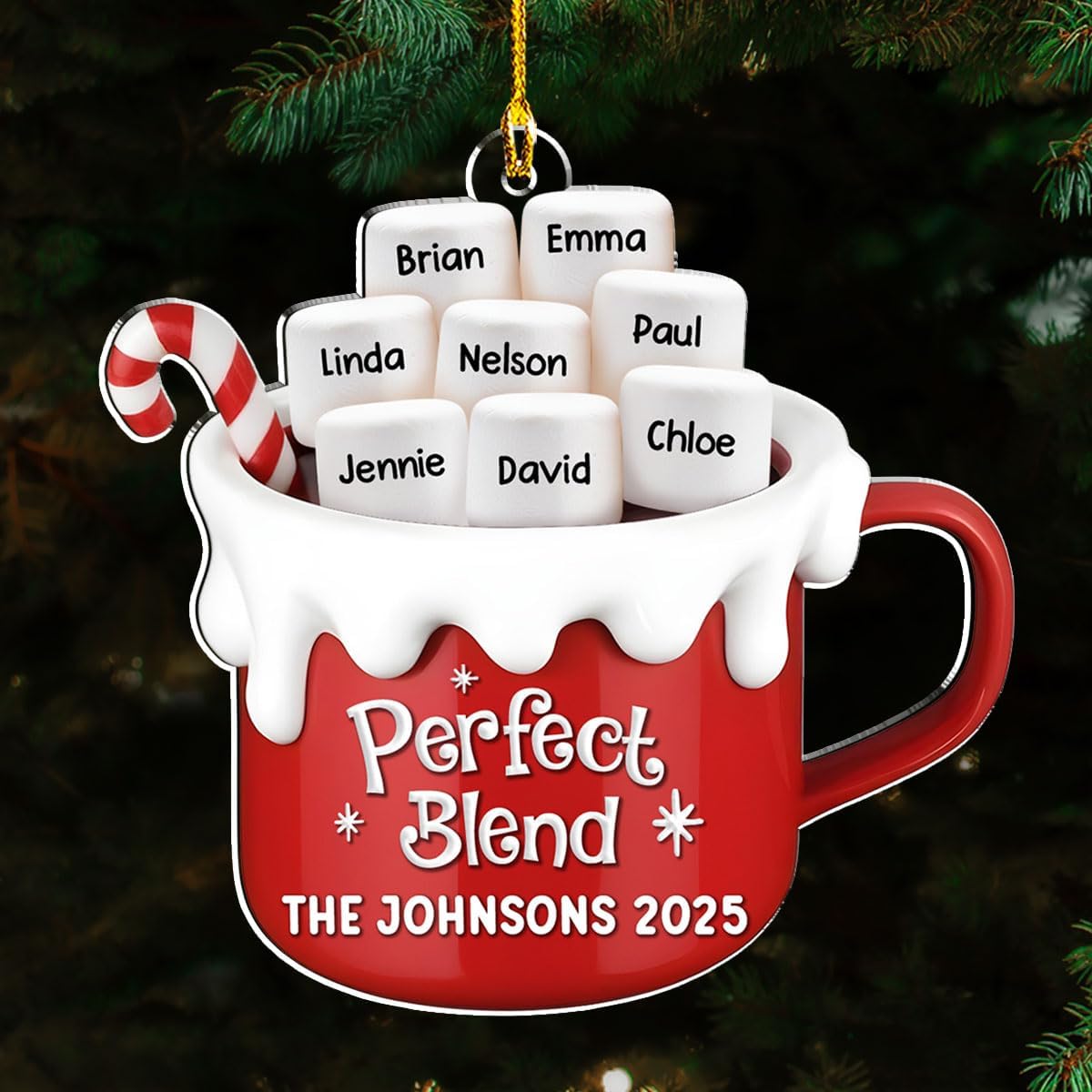 A Blend of Christmas Cheer Personalized Acrylic Ornament – Custom Name Charms Family Members up to 10 People, Holiday Decoration for Family Members & Friends