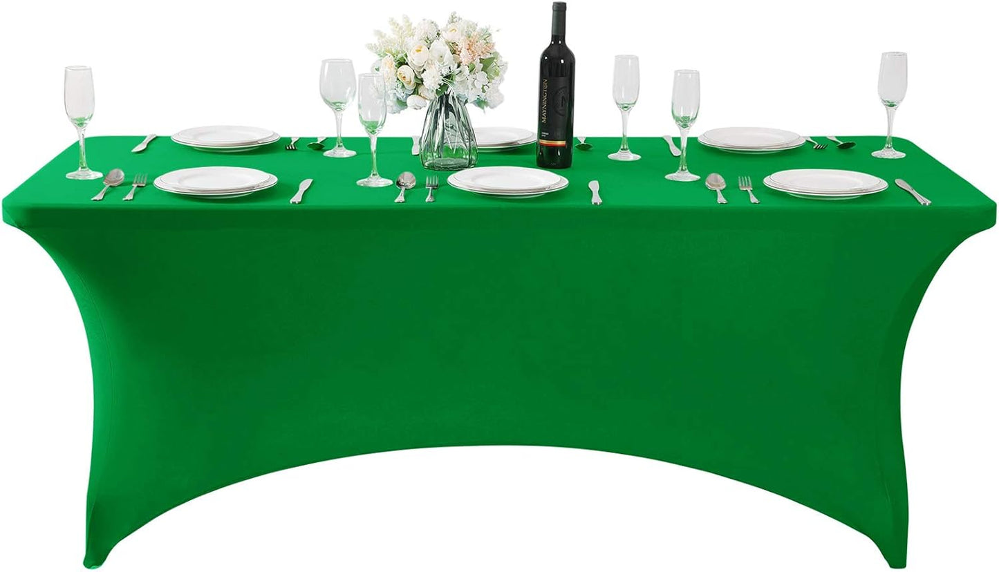 SuperO Waterproof Spandex Table Cover for 6FT Table Universal Fitted Stretch Tablecloth for Party, Banquet, Wedding and Events-Emerald