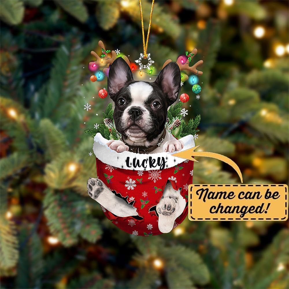 French Bulldog Dog Christmas Ornament, French Bulldog in Snow Pocket Christmas Tree Ornament, Dog Lovers Gift Idea Xmas Decor, Christmas Decorations for Tree, Christmas Ornament Gift for Dog Lovers