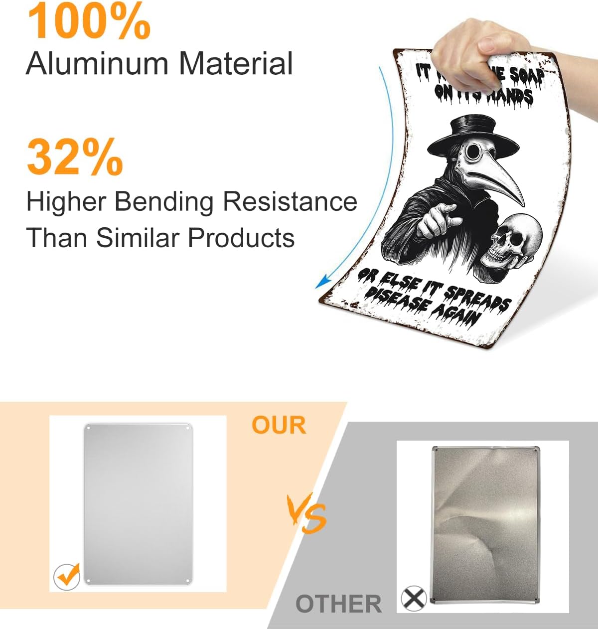 ALKB Halloween Bathroom Decor 8 x 12 Inch - Goth Plague Doctor Metal Tin Sign,Gothic Lovers Gifts,IT RUBS THE SOAP ON ITS HANDS