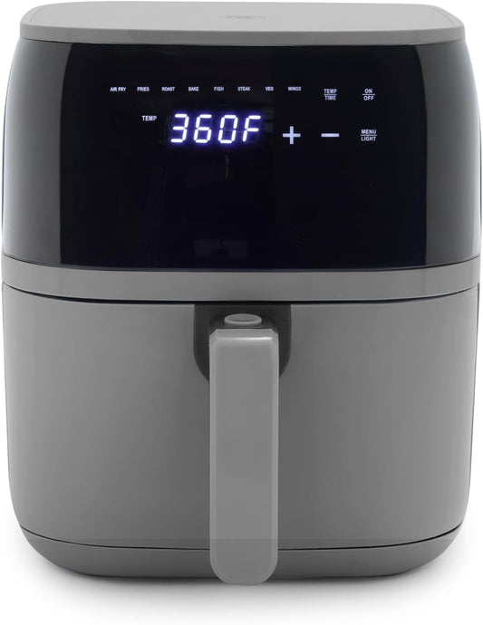 GreenLife Compact Electric Air Fryer Oven, 5.3 QT, PFAS-Free Ceramic Nonstick Drawer, 8 One Touch Digital Display, Easy View Window, Auto Shut-Off Timer, Dishwasher Safe Parts, 1500 Watts, Graphite