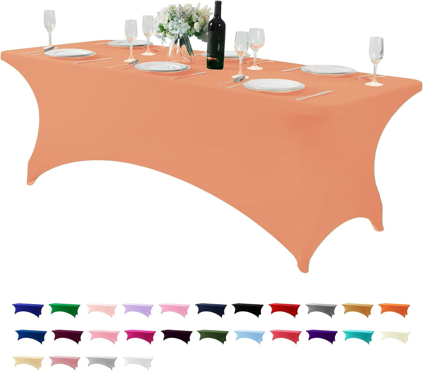 Spandex Table Cover for 8FT or 4ft or 6ft Table Universal Fitted Stretch Tablecloth for Party, Banquet, Wedding and Events-Peach