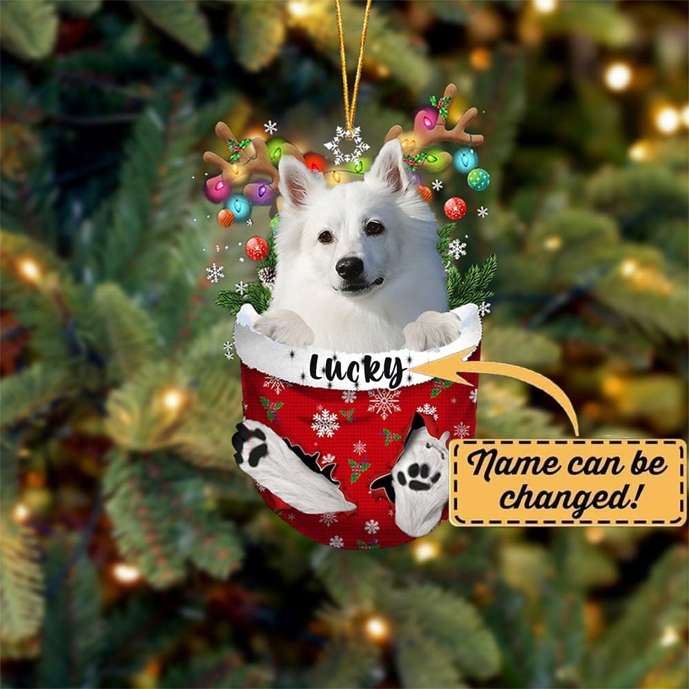 American Eskimo Dog Christmas Ornament, American Eskimo in Snow Pocket Christmas Tree Ornament, Dog Lovers Gift Idea Xmas Decor, Christmas Decorations for Tree, Christmas Ornament Gift for Dog Lovers