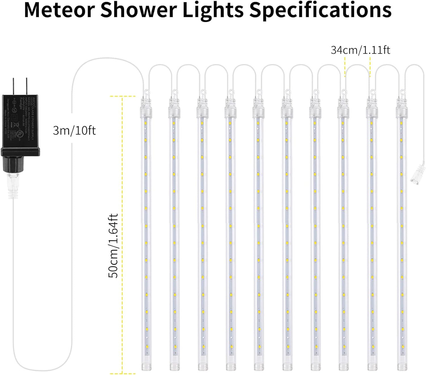 【4 Pack】 JJGoo Christmas Lights Meteor Shower Rain Lights 20inch, Totally 40 Tube 1440 LEDs Icicle Lights Outdoor Raindrop Lights for Xmas Halloween Wedding Party Tree Holiday Decoration, Blue