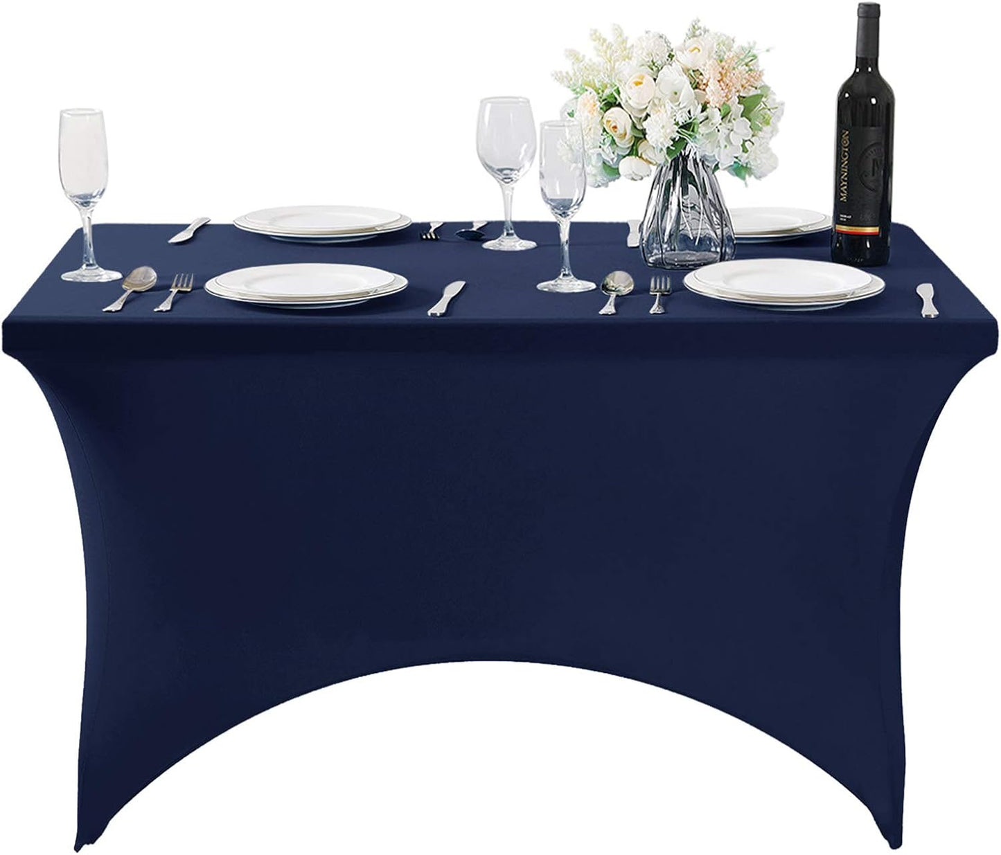 2Pack Spandex Table Cover for 4FT or 6ft or 9ft Table Universal Fitted Stretch Tablecloth for Party, Banquet, Wedding and Events-Navy